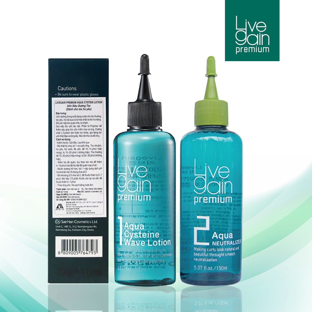 Thuốc Uốn Siêu Dưỡng Livegain Premium AQUA CYSTEINE Lotion 160ml + 160ml Hàn Quốc