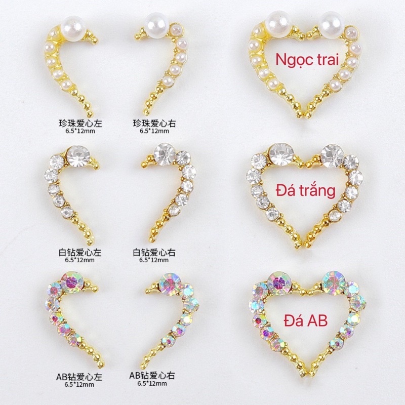 phụ kiện charm tim gắn móng tay nail 1 đôi