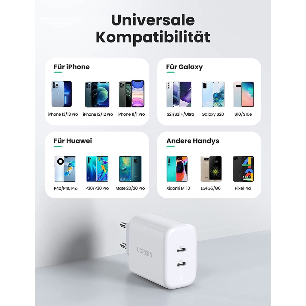 Củ sạc nhanh UGREEN 10343 USB-C - 40W chuẩn EU- Màu trắng - Hàng chính hãng