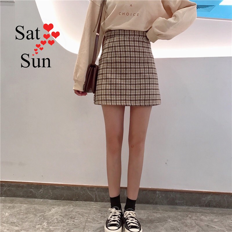Chân váy len dạ dáng chữ A kẻ sọc thời trang SatSun | BigBuy360 - bigbuy360.vn