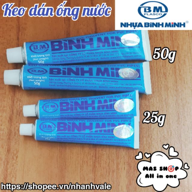 Keo dán ống nước BÌNH MINH chất lượng cao có tem chính hãng (tuýp 25g / 50g)