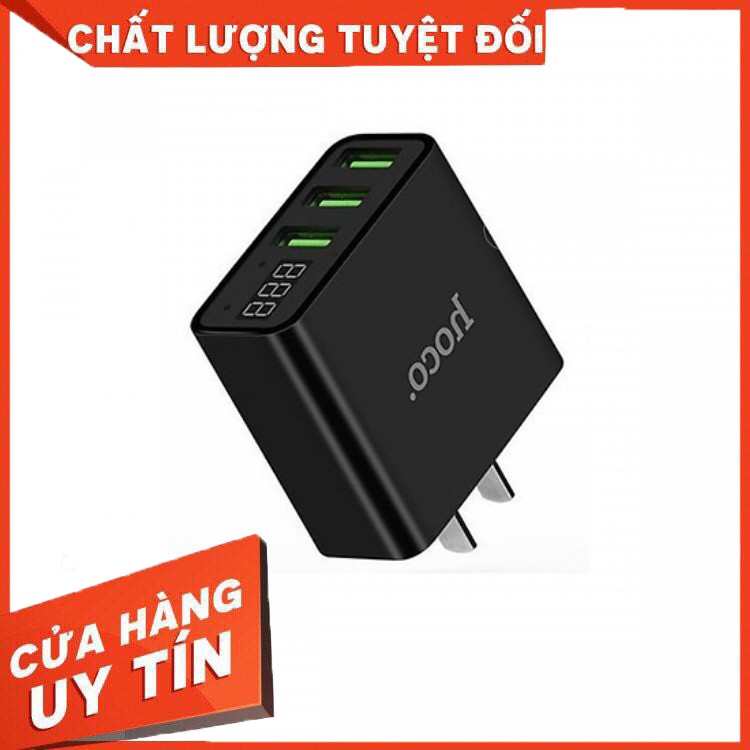 [CHẤT LƯỢNG SỐ 1]  Cóc Sạc 3 Cổng USB Hoco C15 có màn hình LCD hiển thị điện áp - Hàng Chính Hãng