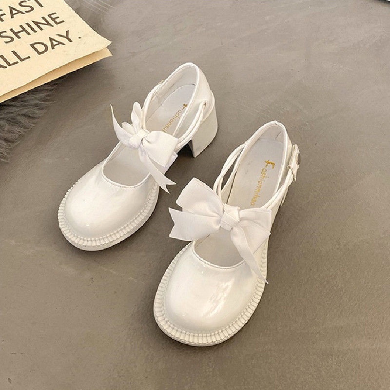 Giày Cao Gót Da Mềm Thắt Nơ Phong Cách Lolita Nhật Bản Cho Nữ