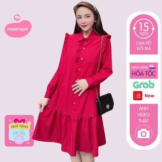 Váy bầu mùa đông - đầm bầu thiết kế công sở thu đông màu đỏ đuôi cá dài tay HD33 - Meemom