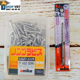 Combo mũi khoan và vít không cần nở Unika dùng trực tiếp với tường, bê tông