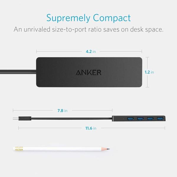 Bộ chia cổng Hub ANKER USB 3.0 Ultra Slim 4 Cổng - A7516 cho Máy Tính Laptop Macbook Tốc độ cao Siêu Mỏng Nhẹ