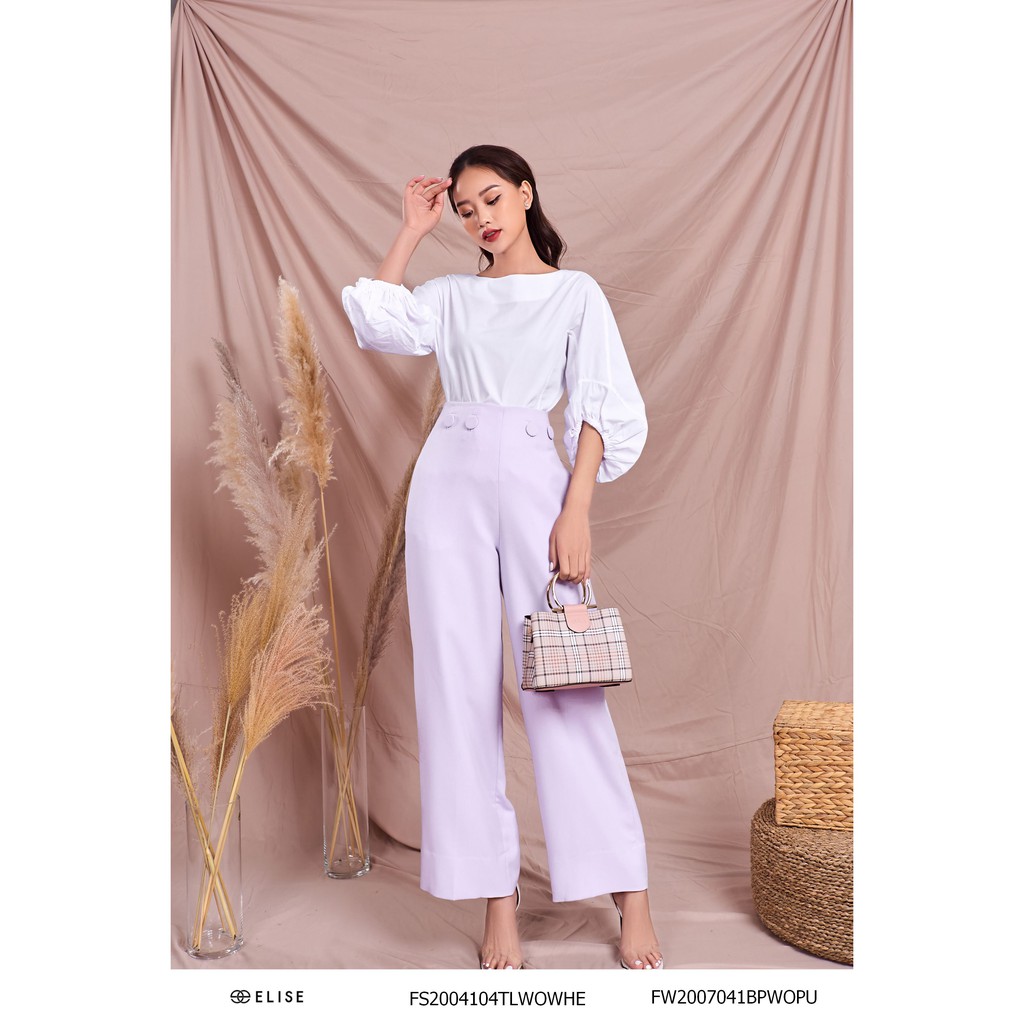 Quần tím cúc cạp thiết kế Elise