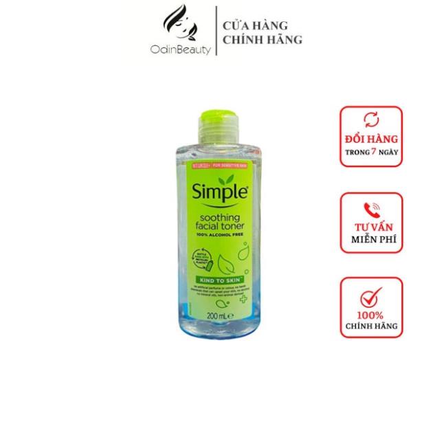 Nước hoa hồng Simple  Freeship  làm dịu và cân bằng độ ẩm cho da - Toner lành tính không chứa cồn 200ml