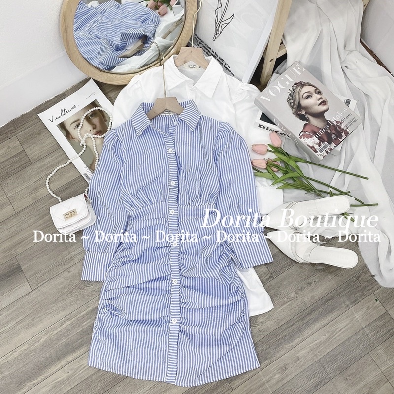 Váy sơ mi rúm chân siêu xinh Hàn Quốc, Đầm rúm chân Siêu xinh - Dorita Boutique