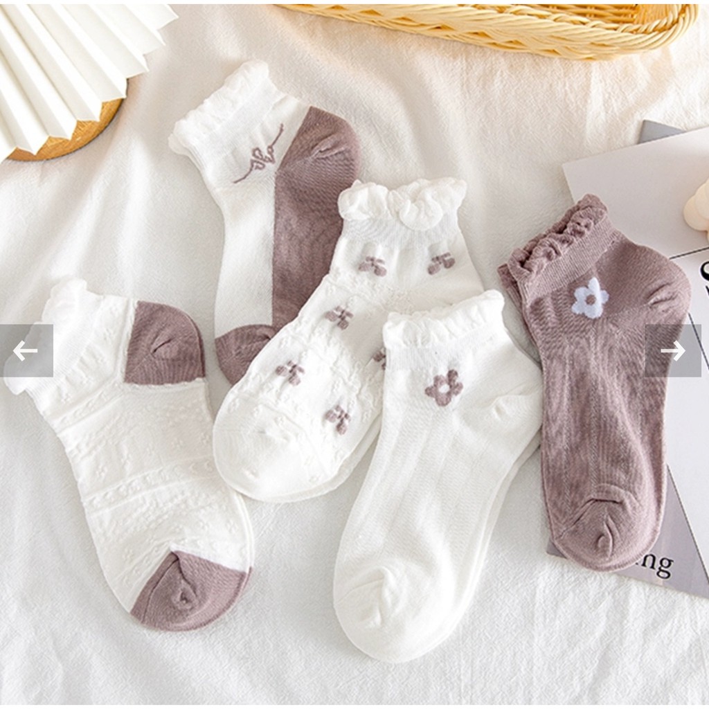 Tất ngắn xoăn tím Dora cotton