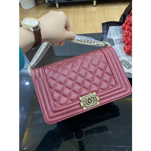 Túi Xách Nữ -Túi CN Boy xích trần trám kiểu dáng classic dây đeo chéo bằng xích pha da