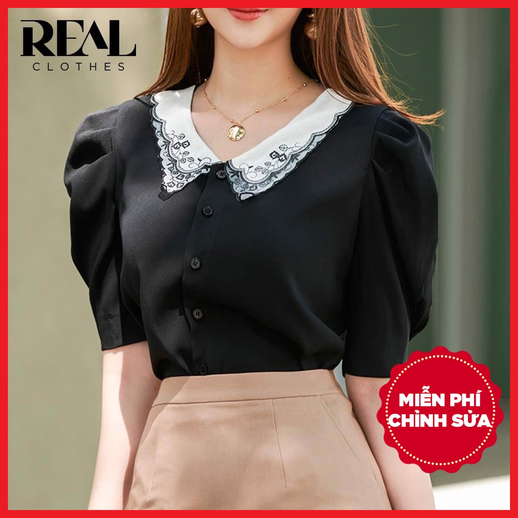 [SALE] Áo cổ thêu nền đen_REAL