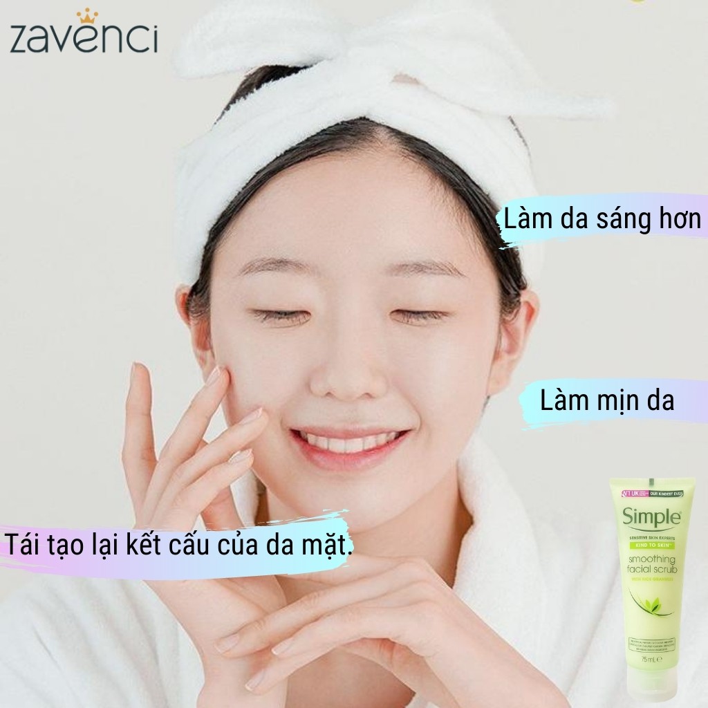 Tẩy tế bào chết SIMPLE Kind To Skin Smoothing Facial Scrub mọi loại da 75ml - ZAVENCI Official | BigBuy360 - bigbuy360.vn