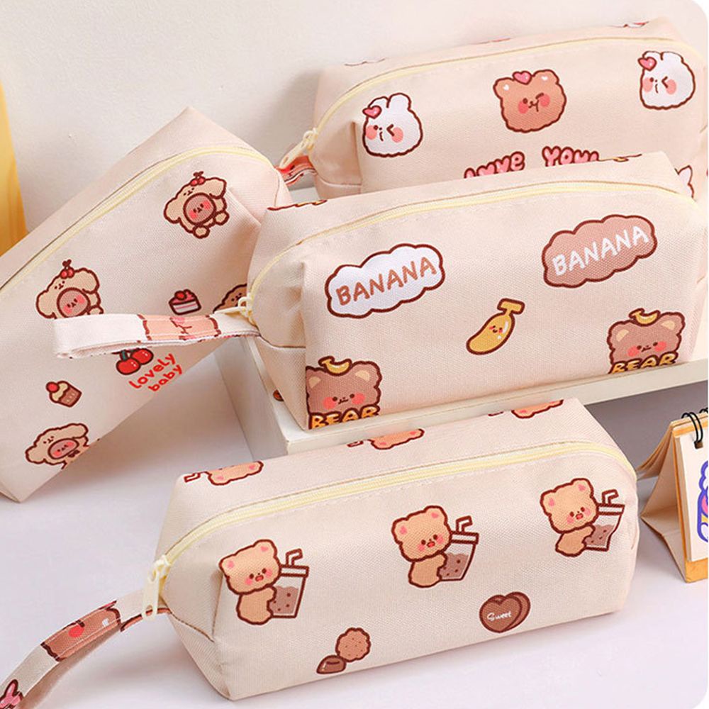 Túi đựng bút/ mỹ phẩm bằng vải cỡ lớn chống thấm nước in họa tiết gấu hoạt hình dễ thương