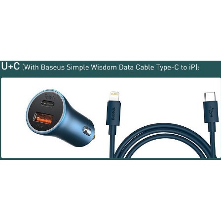 Bộ combo Tẩu sạc USB + Type C Baseus Golden Contactor Pro 40W (kèm cáp Type C qua Lightning)