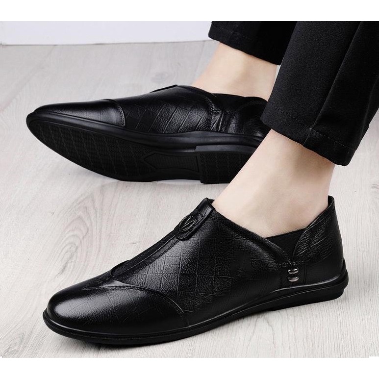 Giày lười màu trơn mũi nhọn thời trang công sở cho nam