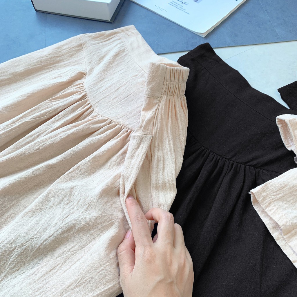 Set áo croptop cộc tay quần lửng sớ hai màu be và đen SET202102