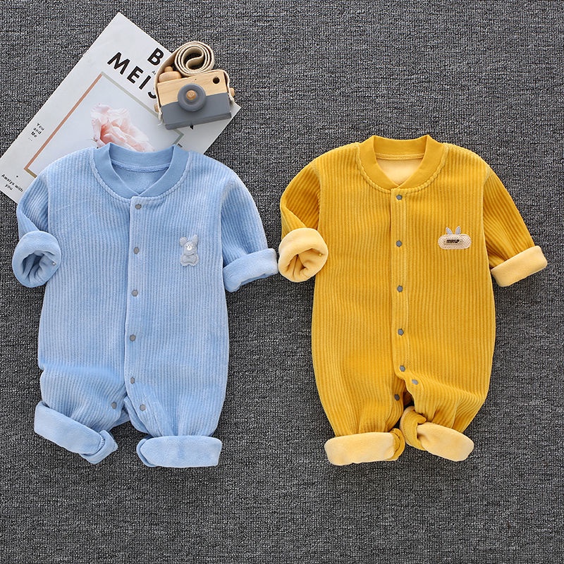 Bộ Áo Liền Quần Vải Nhung Dày Giữ Ấm Cho Bé Sơ Sinh 0 Đến 1 Tuổi weikeve.my1.10