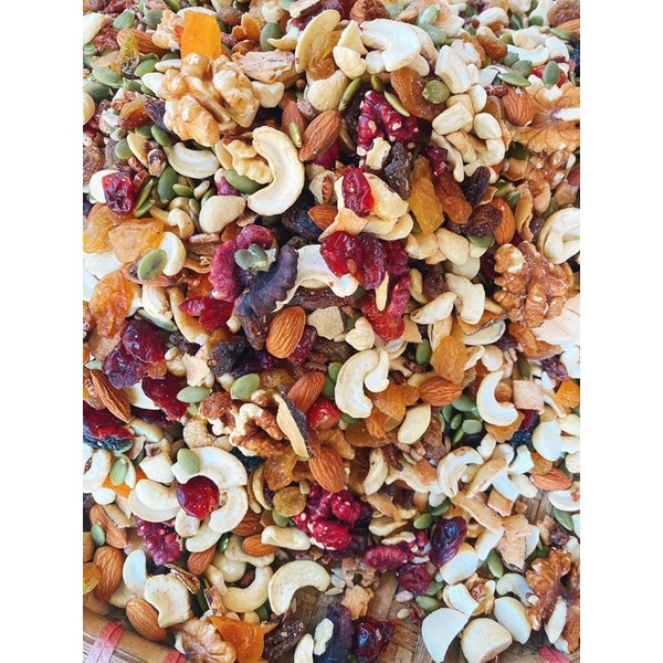 Granola siêu hạt 100% hạt dinh dưỡng mix macca hạnh nhân hat bí hạt điều hộp 500g các vị ăn kiêng eatclean