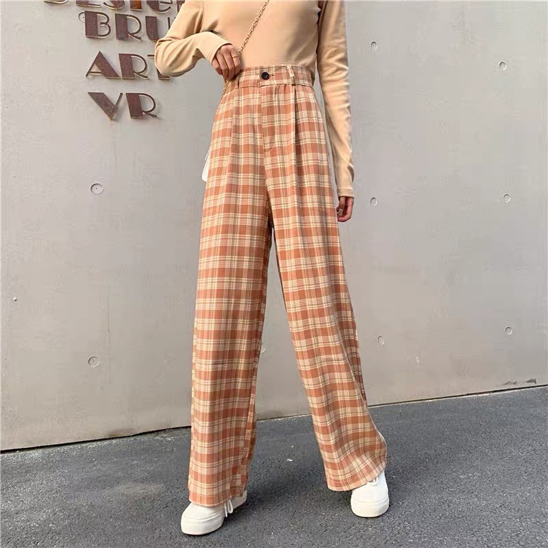 Quần caro ống rộng có bigsize