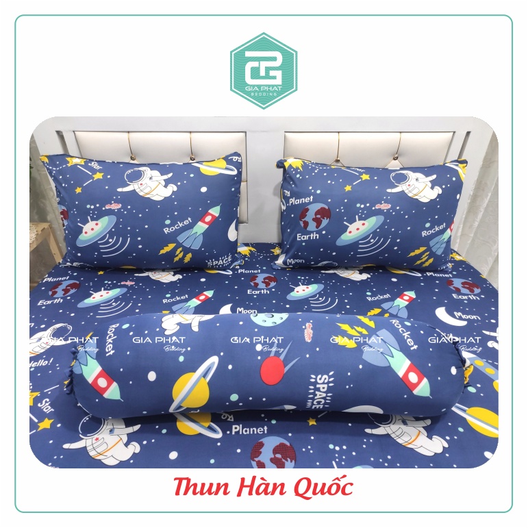 Bộ Ga Gối Thun Lạnh Hàn Quốc { 4 món } họa tiết Phi Hành Gia ( 1 ga bọc + 2 vỏ gối nằm + 1 vỏ gối ôm ) | BigBuy360 - bigbuy360.vn