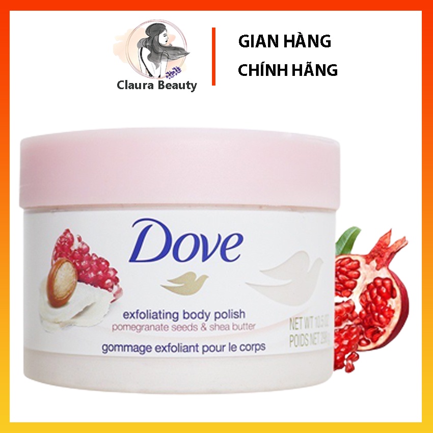 Tẩy tế bào chết body Dove 50g/hũ Vị kiwi và lựu đỏ dưỡng ẩm trắng mịn làn da Claura Beauty