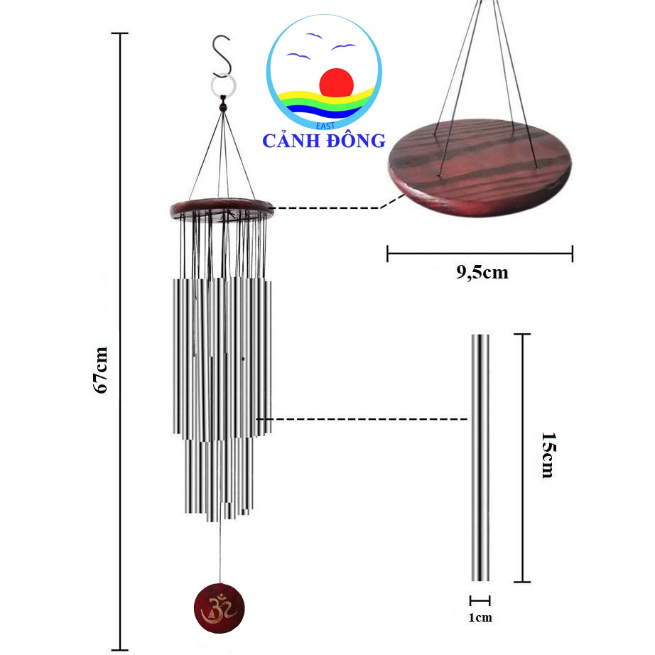 Chuông gió 18 thanh khắc hình chữ Om may mắn bình an