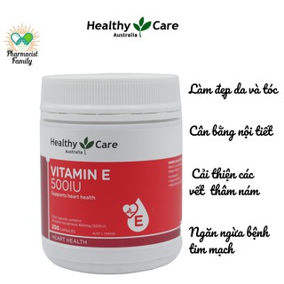 Healthy Care vitamin E [Úc] – hộp 200 viên 500IU- viên uống đẹp da, hỗ trợ sức khỏe tim mạch
