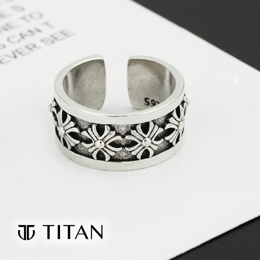 Nhẫn nam nữ CH thời trang, nhẫn Chrome Hearts bông hoa thị Iris unisex freesize màu đẹp như bạc 925 TITAN