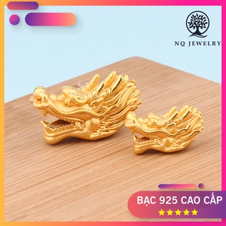 Charm bạc đầu rồng bạc mạ vàng xỏ ngang