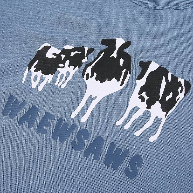 2021 summer milk cow letter printed women's irregular lower blue T-shirt top