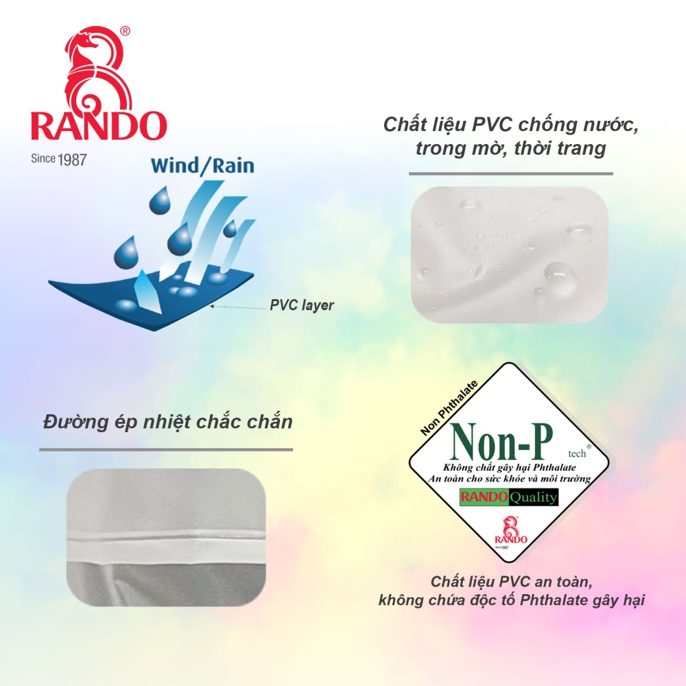 Áo Mưa Kháng Giọt Bắn RANDO APPC-12 Áo Mưa Dây Kéo, Chất Liệu Trong Mờ Thời Trang