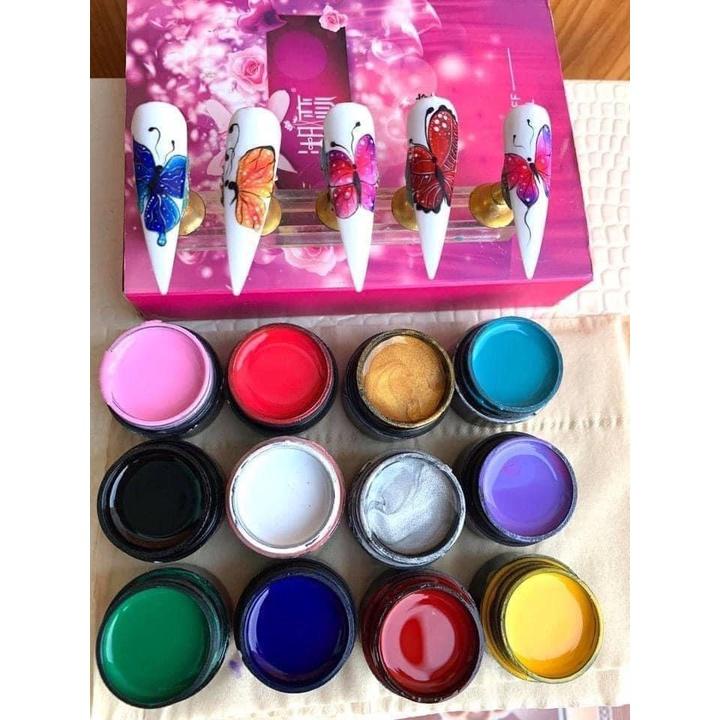 Set gel vẽ đặc 12 màu Hulian màu đặc siêu đẹp Nail manh219