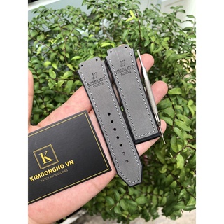 Dây đồng hồ HUB  da lộn màu xám tối size 42 tặng kèm Tovit thay dây