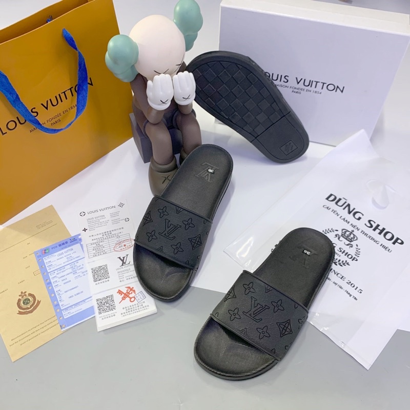Dép lê Lv hoa chìm ô dập ảnh thật - Dép lê nam quai cao su đẳng cấp DL83