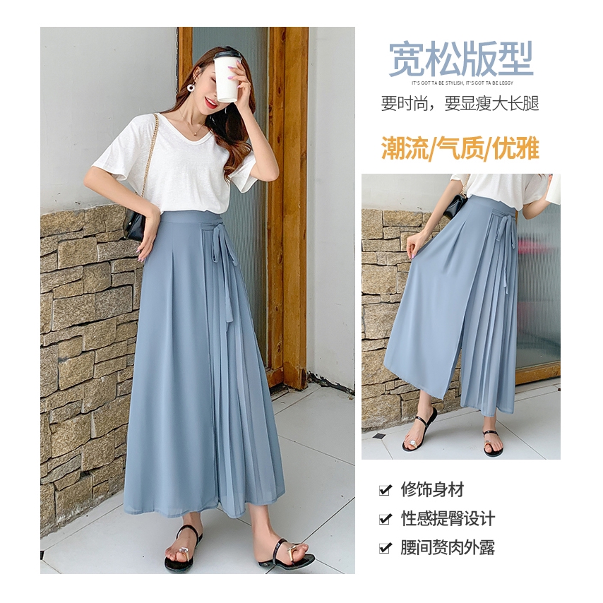 Quần Voan Ống Rộng Xếp Ly Thắt Dây Phong Cách Hàn Quốc Size S-Xl2021