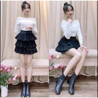 chân Váy ngắn 3 tầng dập ly, chất vải voan dày đẹp có mấy kèm quần bên trong, phom từ 38-55 ký vừa