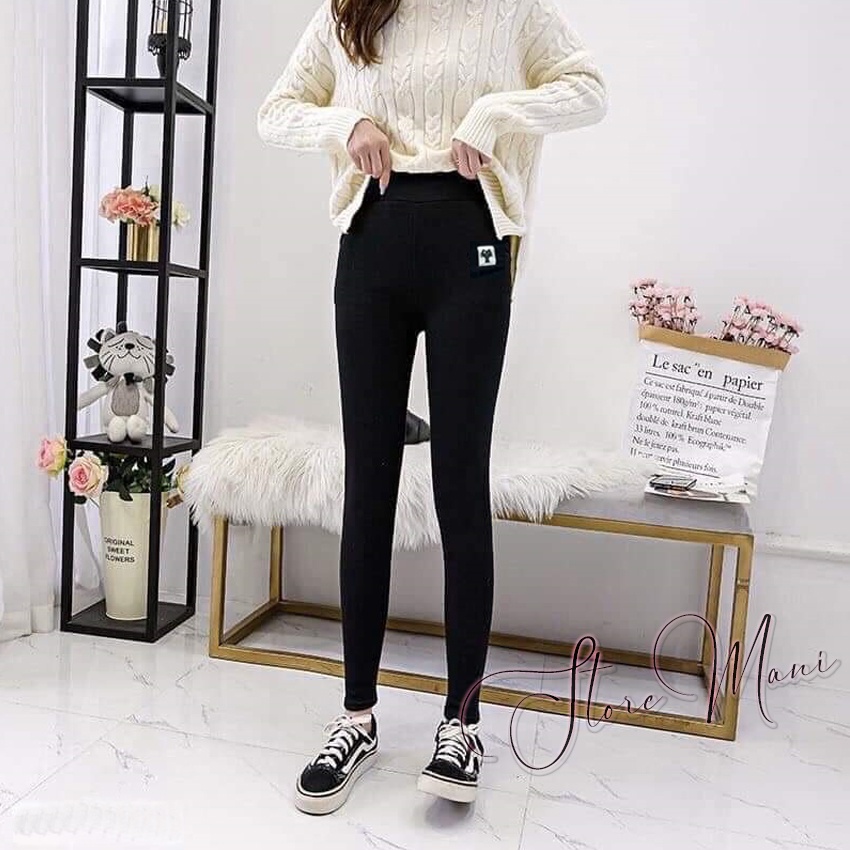 Quần nỉ mèo lót lông dáng quần legging nữ lót lông mèo cạp cao gen bụng màu đen ghi dày dặn mặc thu đông cực ấm