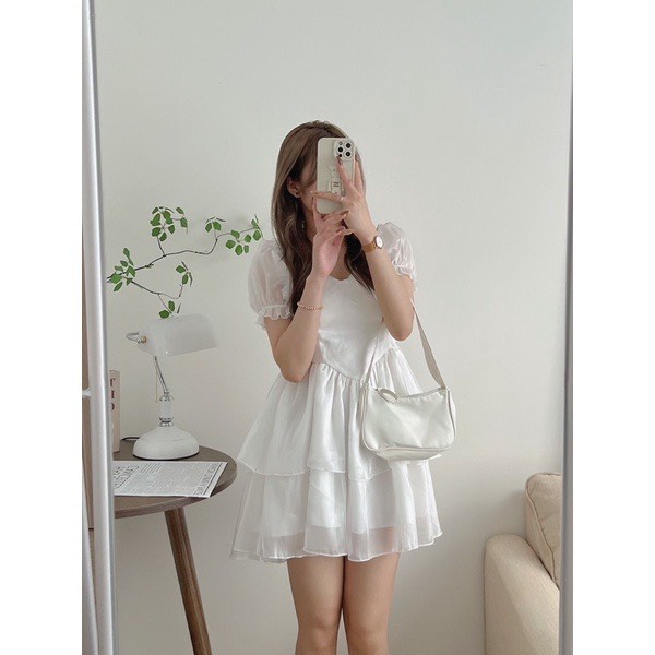 [ẢNH THẬT/SẴN] Đầm - Váy trễ vai xòe tơ óng chun sau tay bồng BLACK SWAN DRESS (sẵn mút ngực)