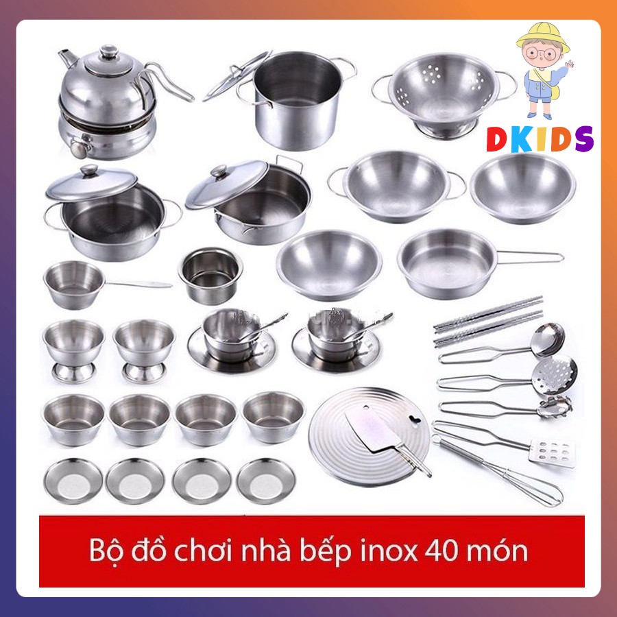 BỘ ĐỒ CHƠI NẤU ĂN BẰNG INOX 40 MÓN CHO BÉ YÊU