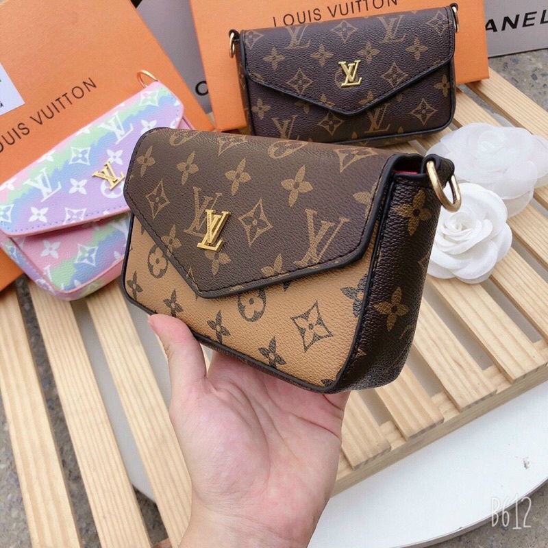 Túi đeo chéo in hoạ tiết lv tặng kèm túi mini