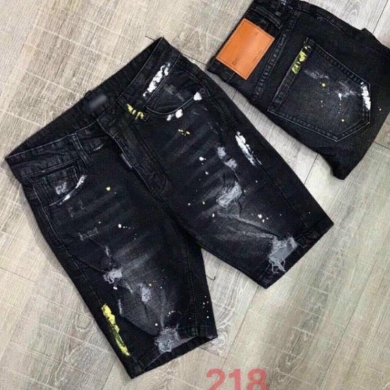 quần bò jean nam ngắn đen vẩy sơn cá tính vải co giãn cao cấp giá tốt Đẹp ⚡ New