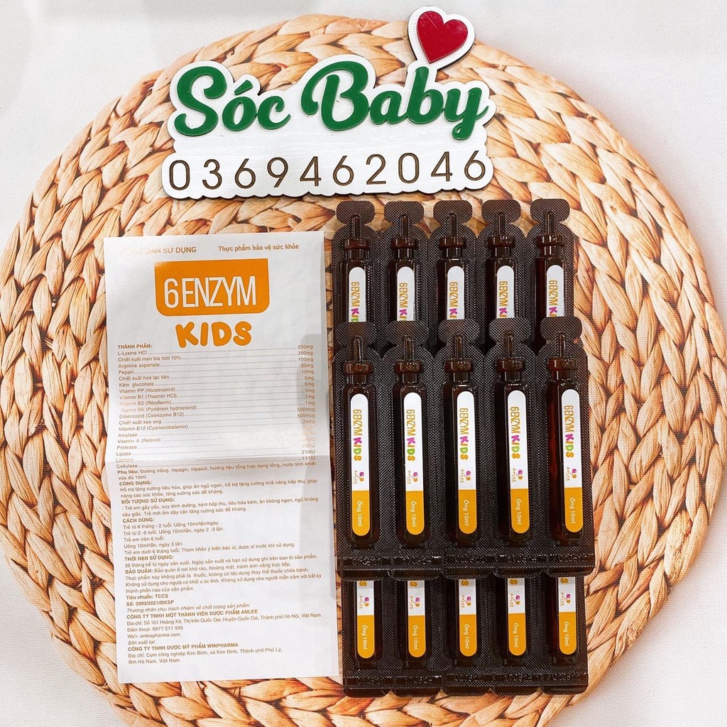 6 ENZYM KIDS giúp bé ăn ngon, tăng đề kháng hộp 15 ống * 10ml - SÓC BABY