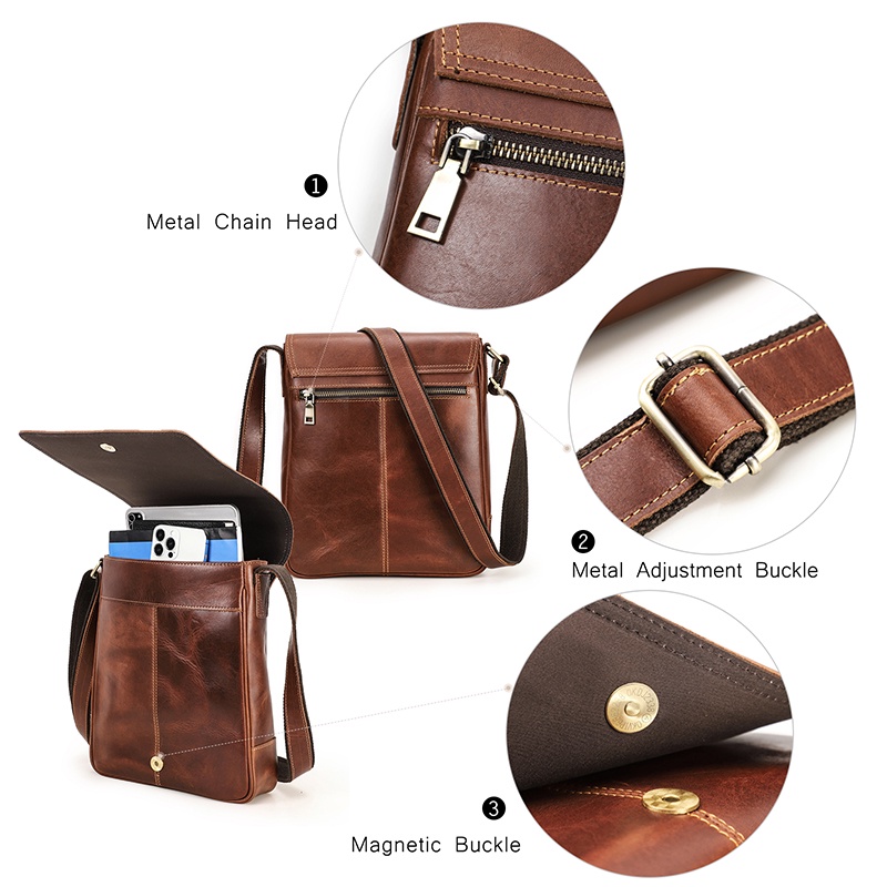 CONTACT'S Túi Da Bò Đeo Chéo Phong Cách vintage Thời Trang Cho Nam, Kích Thước 9.7 inch