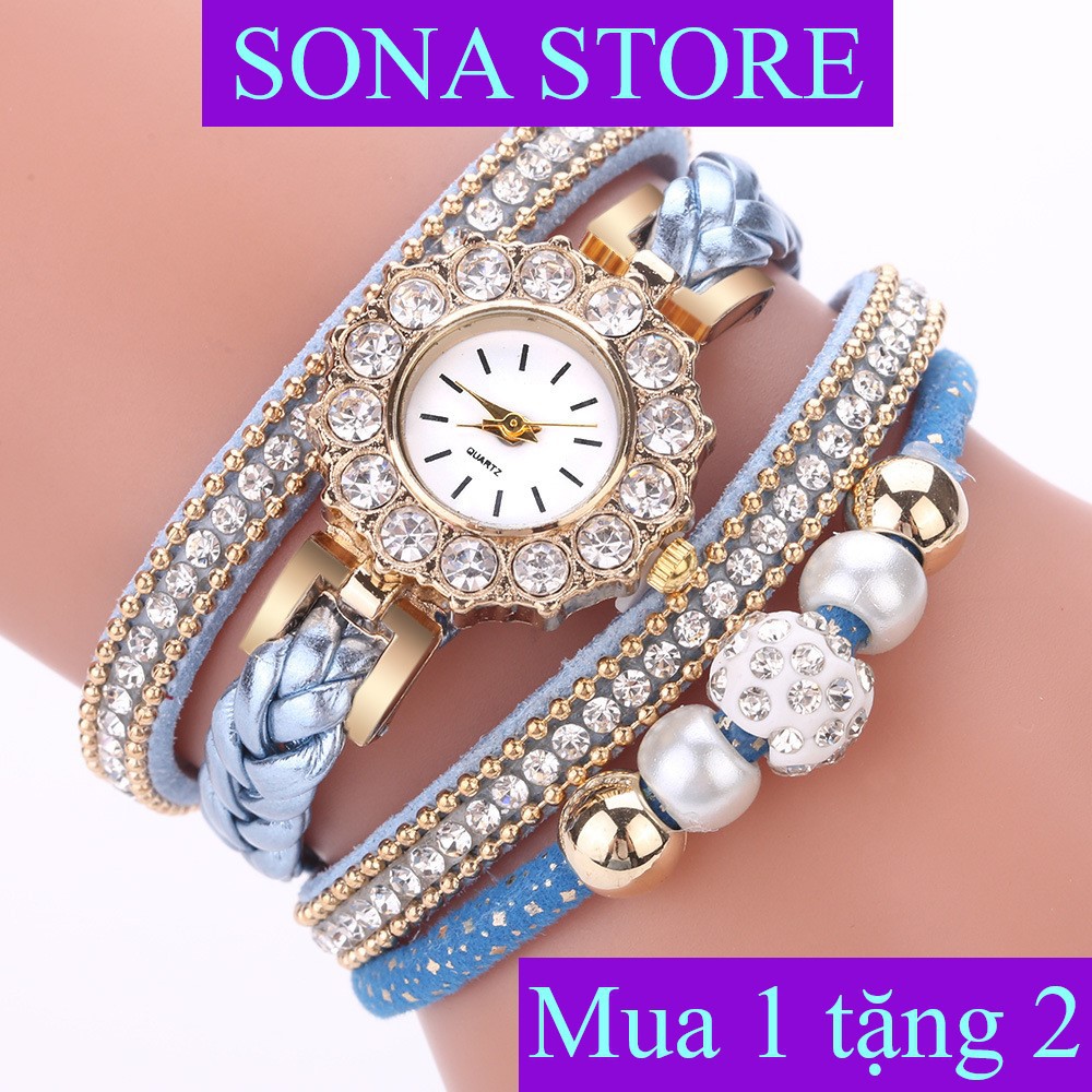 Đồng hồ nữ đính đá , Đồng hồ đeo tay mặt tròn nữ đẹp cao cấp - SONA STORE - YC108