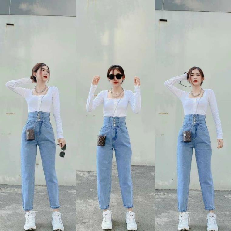 QUẦN BAGGY NỮ 3 KHUY ĐAN DÂY SAU CẠP QUẦN CAO ( có ảnh thật) *