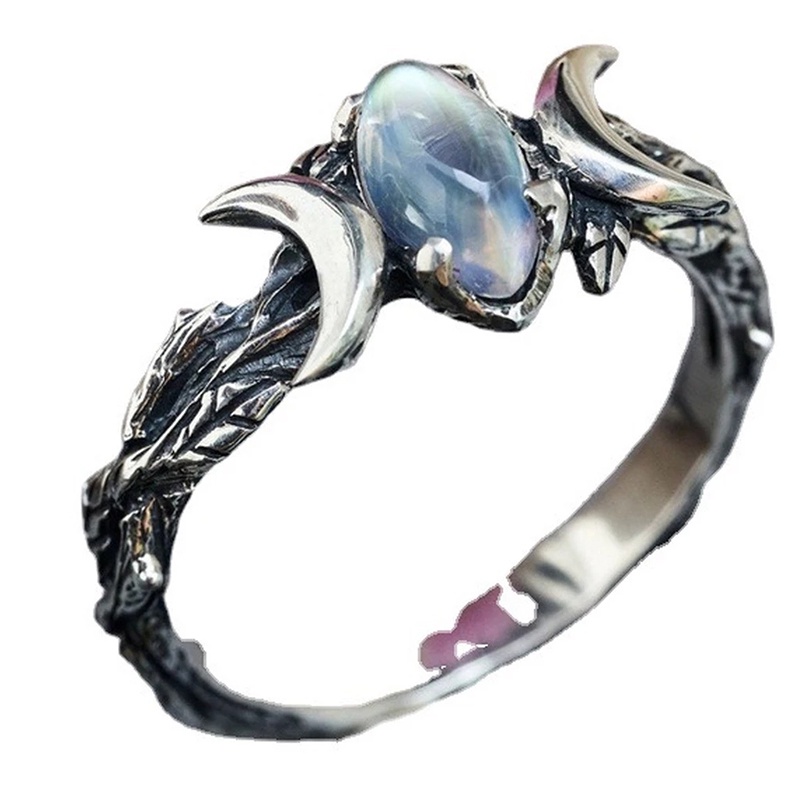 Nhẫn đeo tay kim loại đính đá mặt trăng màu sắc cổ điển