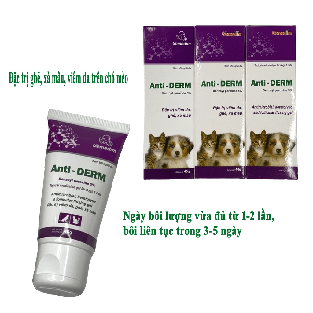 Thuốc Bôi Trị Ghẻ, Viêm Da, Xà Mâu Cho Chó Mèo, Thuốc Bôi Vemedim Anti-Derm Tuýp 40g