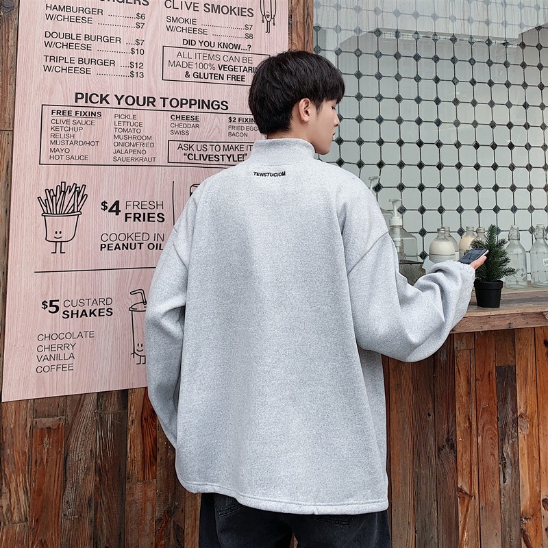 Áo khoác cổ cao lót nhung dáng rộng thời trang | BigBuy360 - bigbuy360.vn