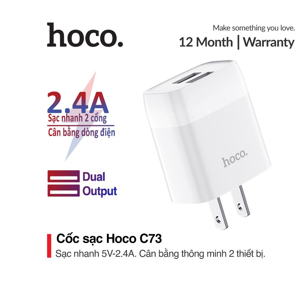 ⚡NowShip⚡CỐC SẠC/CỦ SẠC NHANH 2 CỔNG USB Hoco C73 C73A C89 Chính Hãng Cho Điện Thoại IP và thiết bị Android